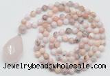 GMN4942 Hand-knotted 8mm, 10mm natural pink opal 108 beads mala necklace with pendant