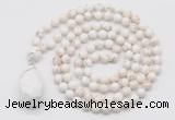 GMN4943 Hand-knotted 8mm, 10mm white howlite 108 beads mala necklace with pendant