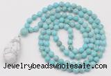 GMN4944 Hand-knotted 8mm, 10mm blue howlite 108 beads mala necklace with pendant