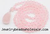 GMN5000 Hand-knotted 8mm, 10mm matte rose quartz 108 beads mala necklace with pendant