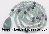 GMN5003 Hand-knotted 8mm, 10mm matte fluorite 108 beads mala necklace with pendant