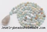 GMN5004 Hand-knotted 8mm, 10mm matte amazonite 108 beads mala necklace with pendant