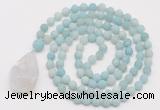 GMN5005 Hand-knotted 8mm, 10mm matte amazonite 108 beads mala necklace with pendant