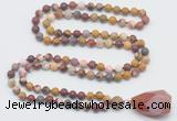 GMN5014 Hand-knotted 8mm, 10mm matte mookaite 108 beads mala necklace with pendant