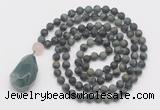 GMN5019 Hand-knotted 8mm, 10mm matte kambaba jasper 108 beads mala necklace with pendant