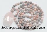 GMN5058 Hand-knotted 8mm, 10mm pink zebra jasper 108 beads mala necklace with pendant