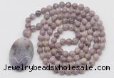 GMN5059 Hand-knotted 8mm, 10mm lepidolite 108 beads mala necklace with pendant