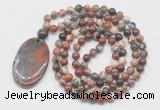 GMN5061 Hand-knotted 8mm, 10mm brecciated jasper 108 beads mala necklace with pendant