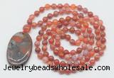 GMN5063 Hand-knotted 8mm, 10mm fire agate 108 beads mala necklace with pendant