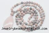 GMN5088 Hand-knotted 8mm, 10mm pink zebra jasper 108 beads mala necklace with pendant