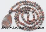 GMN5091 Hand-knotted 8mm, 10mm brecciated jasper 108 beads mala necklace with pendant