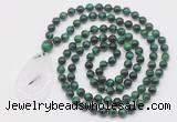 GMN5096 Hand-knotted 8mm, 10mm green tiger eye 108 beads mala necklace with pendant