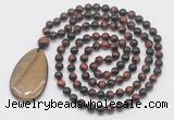 GMN5098 Hand-knotted 8mm, 10mm red tiger eye 108 beads mala necklace with pendant