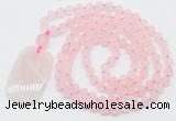 GMN5110 Hand-knotted 8mm, 10mm matte rose quartz 108 beads mala necklace with pendant