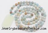 GMN5114 Hand-knotted 8mm, 10mm matte amazonite 108 beads mala necklace with pendant