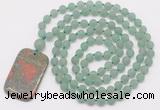 GMN5116 Hand-knotted 8mm, 10mm matte green aventurine 108 beads mala necklace with pendant