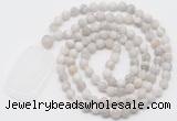 GMN5119 Hand-knotted 8mm, 10mm matte white crazy agate 108 beads mala necklace with pendant