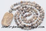 GMN5122 Hand-knotted 8mm, 10mm matte zebra jasper 108 beads mala necklace with pendant