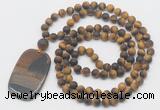 GMN5132 Hand-knotted 8mm, 10mm matte yellow tiger eye 108 beads mala necklace with pendant