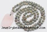 GMN5141 Hand-knotted 8mm, 10mm matte rhyolite 108 beads mala necklace with pendant