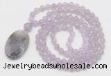 GMN5147 Hand-knotted 8mm, 10mm lavender amethyst 108 beads mala necklace with pendant