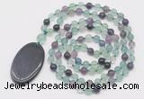 GMN5148 Hand-knotted 8mm, 10mm fluorite 108 beads mala necklace with pendant