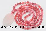 GMN5151 Hand-knotted 8mm, 10mm red banded agate 108 beads mala necklace with pendant