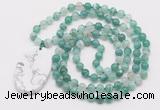 GMN5155 Hand-knotted 8mm, 10mm green banded agate 108 beads mala necklace with pendant