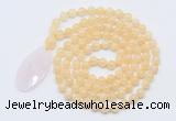 GMN5160 Hand-knotted 8mm, 10mm honey jade 108 beads mala necklace with pendant