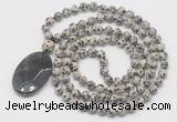 GMN5165 Hand-knotted 8mm, 10mm dalmatian jasper 108 beads mala necklace with pendant