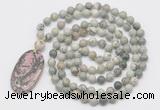 GMN5167 Hand-knotted 8mm, 10mm artistic jasper 108 beads mala necklace with pendant