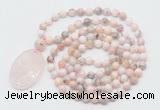 GMN5186 Hand-knotted 8mm, 10mm natural pink opal 108 beads mala necklace with pendant