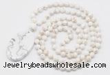 GMN5187 Hand-knotted 8mm, 10mm white howlite 108 beads mala necklace with pendant