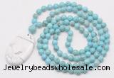 GMN5188 Hand-knotted 8mm, 10mm blue howlite 108 beads mala necklace with pendant