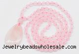 GMN5197 Hand-knotted 8mm, 10mm rose quartz 108 beads mala necklace with pendant