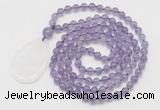 GMN5198 Hand-knotted 8mm, 10mm amethyst 108 beads mala necklace with pendant