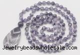 GMN5199 Hand-knotted 8mm, 10mm dogtooth amethyst 108 beads mala necklace with pendant