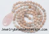 GMN5204 Hand-knotted 8mm, 10mm sunstone 108 beads mala necklace with pendant