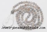 GMN5212 Hand-knotted 8mm, 10mm grey banded agate 108 beads mala necklace with pendant