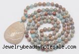 GMN5228 Hand-knotted 8mm, 10mm serpentine jasper 108 beads mala necklace with pendant