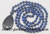 GMN5232 Hand-knotted 8mm, 10mm lapis lazuli 108 beads mala necklace with pendant