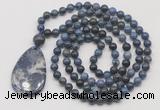 GMN5234 Hand-knotted 8mm, 10mm dumortierite 108 beads mala necklace with pendant