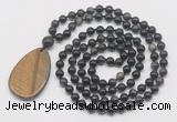 GMN5236 Hand-knotted 8mm, 10mm golden obsidian 108 beads mala necklace with pendant