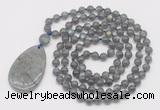 GMN5240 Hand-knotted 8mm, 10mm labradorite 108 beads mala necklace with pendant