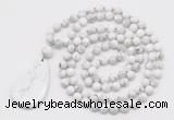 GMN5241 Hand-knotted 8mm, 10mm white howlite 108 beads mala necklace with pendant