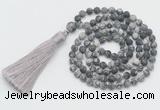 GMN5603 Hand-knotted 6mm matte black water jasper 108 beads mala necklaces with tassel