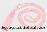 GMN5605 Hand-knotted 6mm matte rose quartz 108 beads mala necklaces with tassel