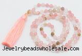 GMN5607 Hand-knotted 6mm matte volcano cherry quartz 108 beads mala necklaces with tassel