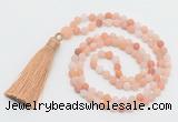 GMN5608 Hand-knotted 6mm matte pink aventurine 108 beads mala necklaces with tassel