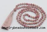 GMN5609 Hand-knotted 6mm matte pink wooden jasper 108 beads mala necklaces with tassel